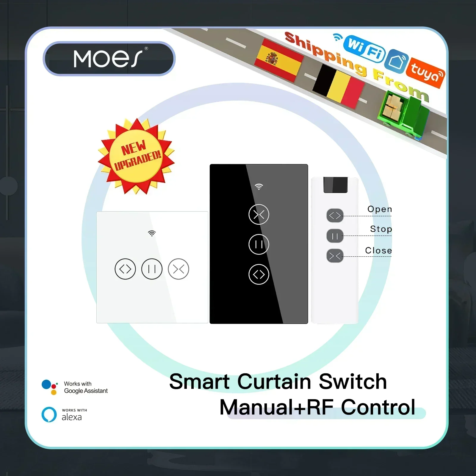 US EU WiFi RF433 Smart Touch Curtain Roller Blinds Motor Switch Tuya Smart Life App Remote Control Works with Alexa Google Home