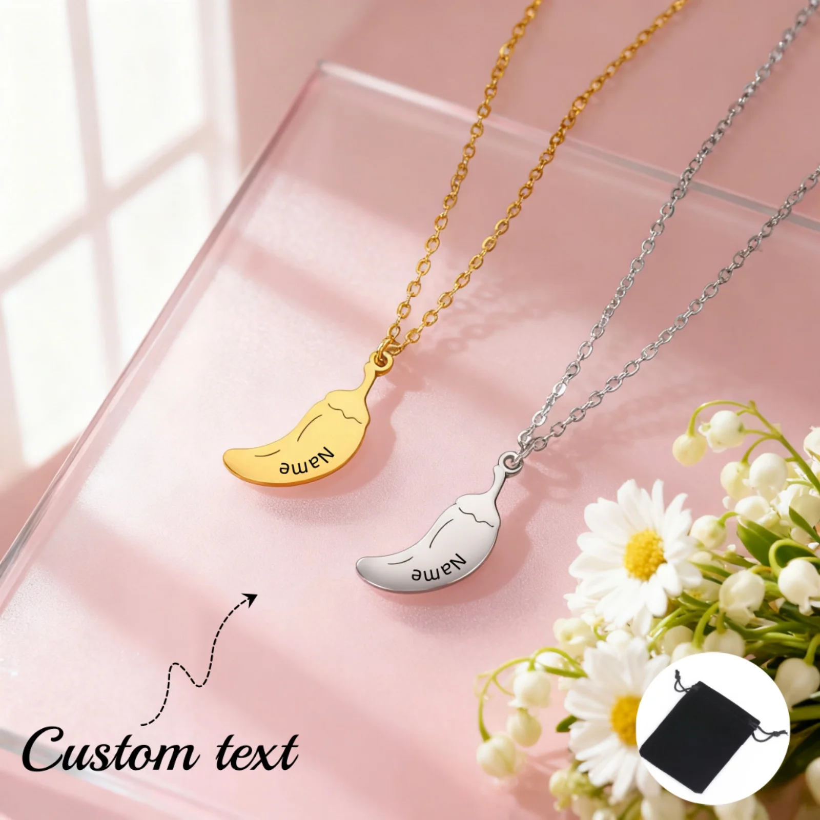 

Customized Name Text Creative Pepper Shaped Necklace Stainless Steel Unique Simple Design Women's Neck Chain Festival Jewelry