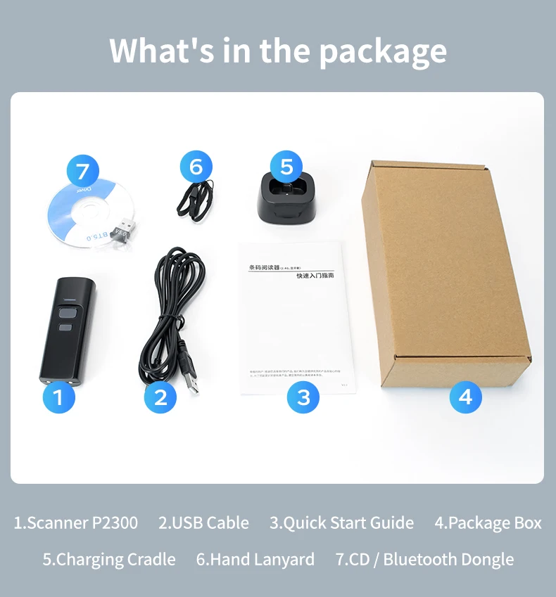 2025, neuer P2300 2D QR Wireless Bluetooth Pocket Barcode QR Mini Scanner mit Ladestation