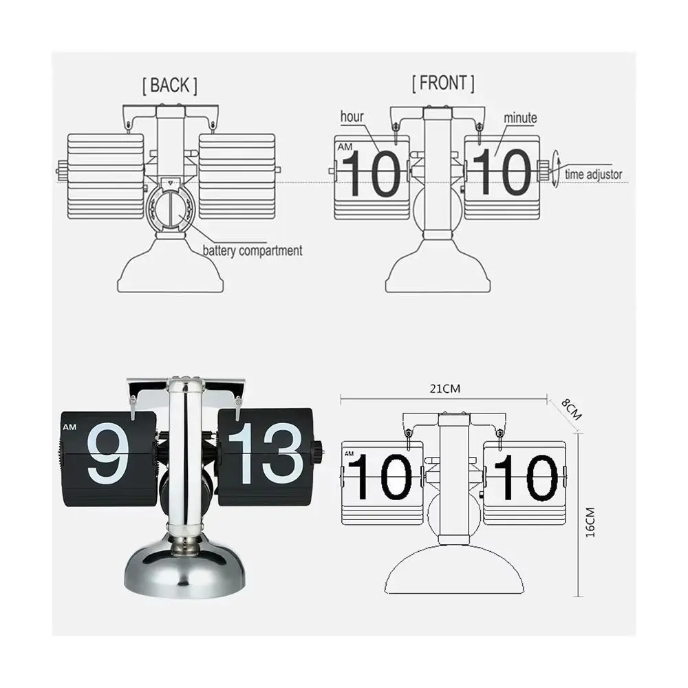 Page Turning Automatically Digital Auto Flip Clock Quartz Movement Removable Quartz Time Clocks Accurate Internal Gear Operated