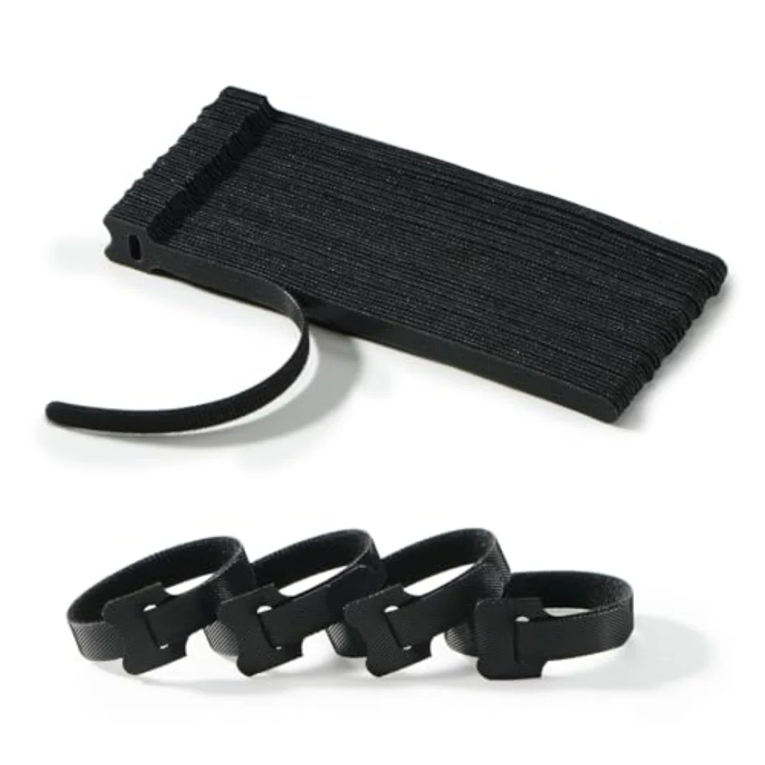 100pcs Black reusable cable tie with hook and loop, cable organizer, suitable for homes, offices, and data centers