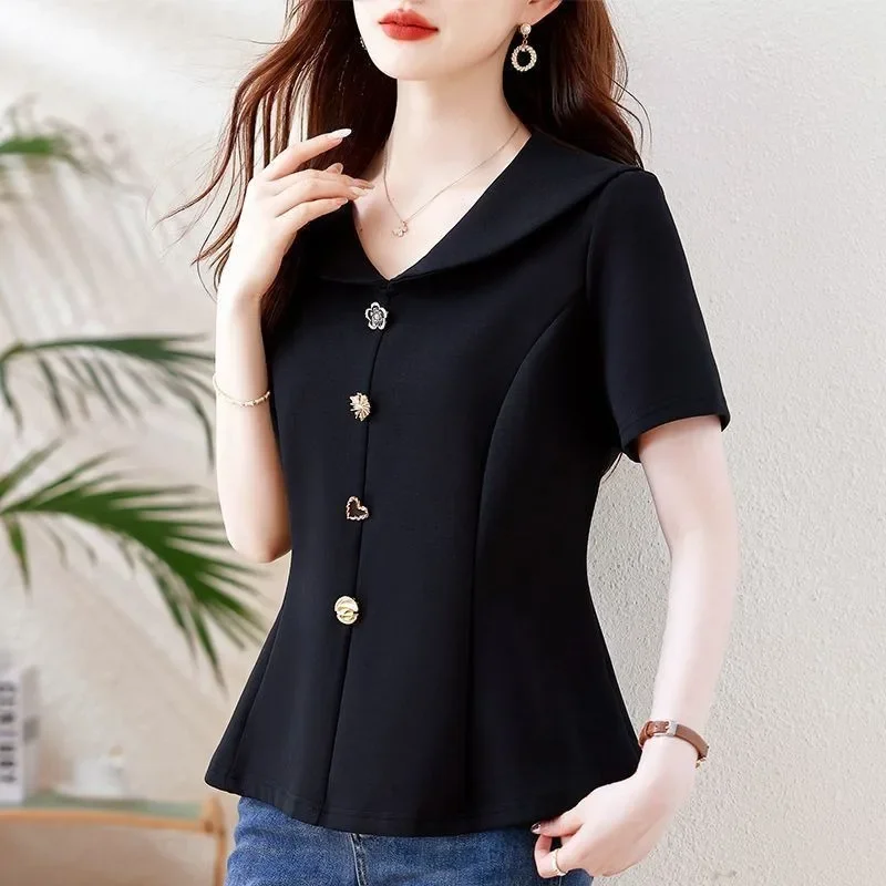 New Summer Short-sleeved Half Sleeved Loose Slim T-shirt Versatile Top Women