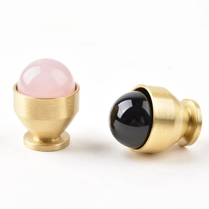 Natural Stone Round Door Knob Brass Gold Crystal Furniture Handles Shoe Cabinet Knobs Kitchen Cupboard Handle Drawer Pulls