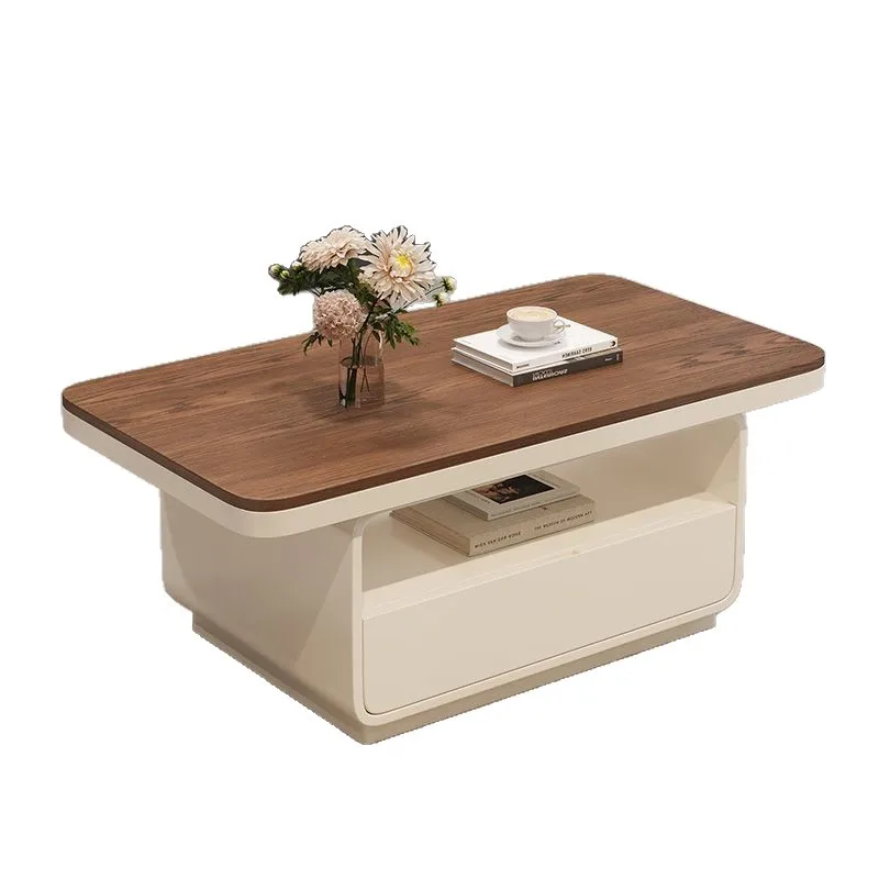 

Walnut rectangular simple Italian square high-end rock slab coffee table living room household apartment light luxury combinatio