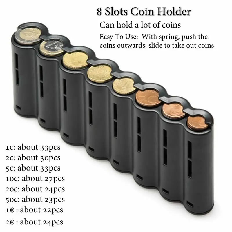Coin Sorter Collector with Spring Waiter, Coin Dispenser, Small Change Storage Safe Box, Preto, 8 Slots, Cashier Driver