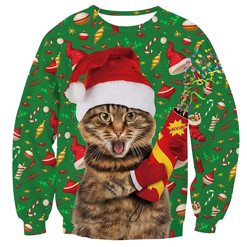 

3D Printed Cat Alpaca Sloth Hoodie For Men Christmas Animal Pattern Sweatshirts Autumn Unisex Long Sleeve O-Neck Loose Hoodies