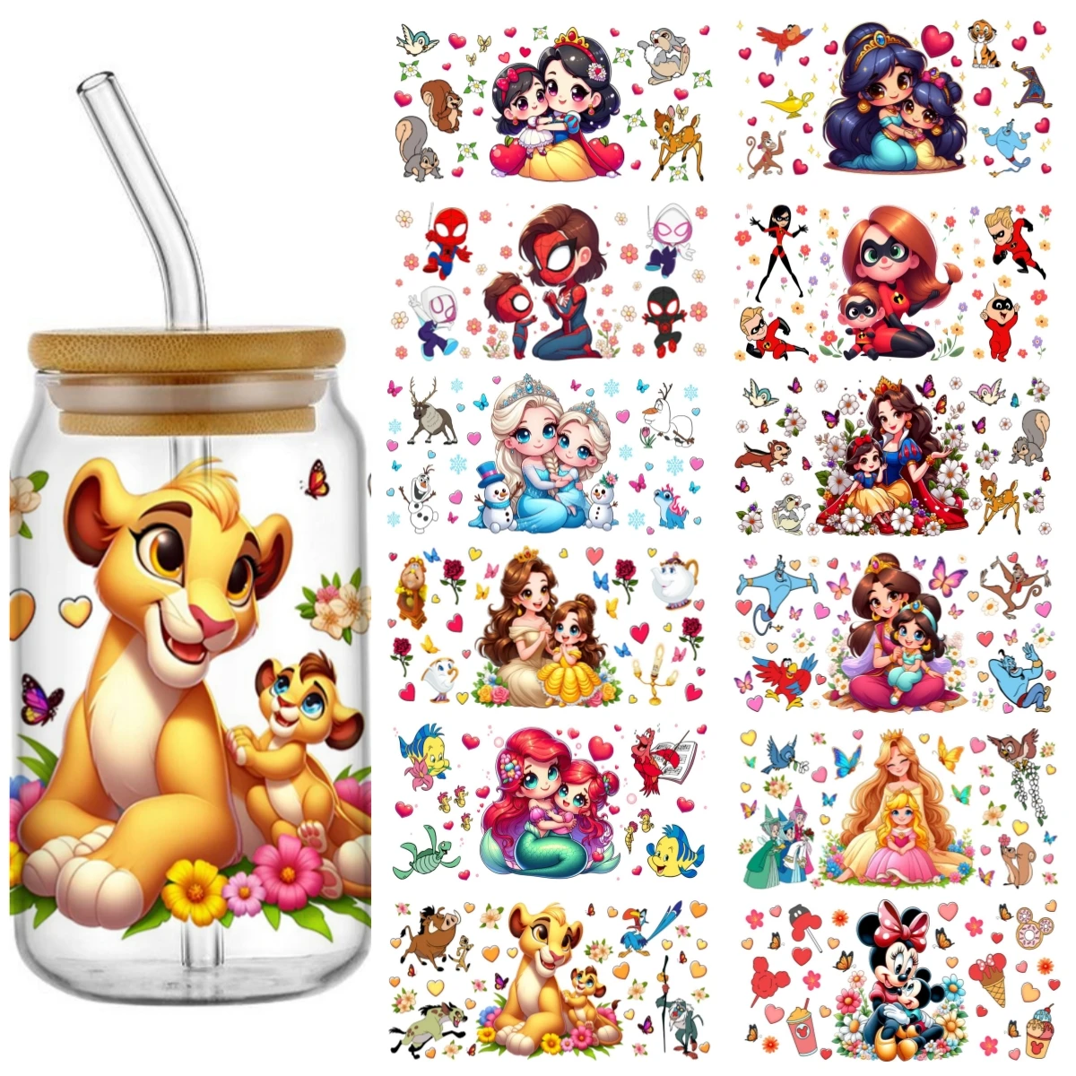 

Miniso cartoon 3D Transfer Sticker For 16oz Libbey Glass Waterproof Mug Cup Wraps UV DTF Stickers Custom Decal Logo