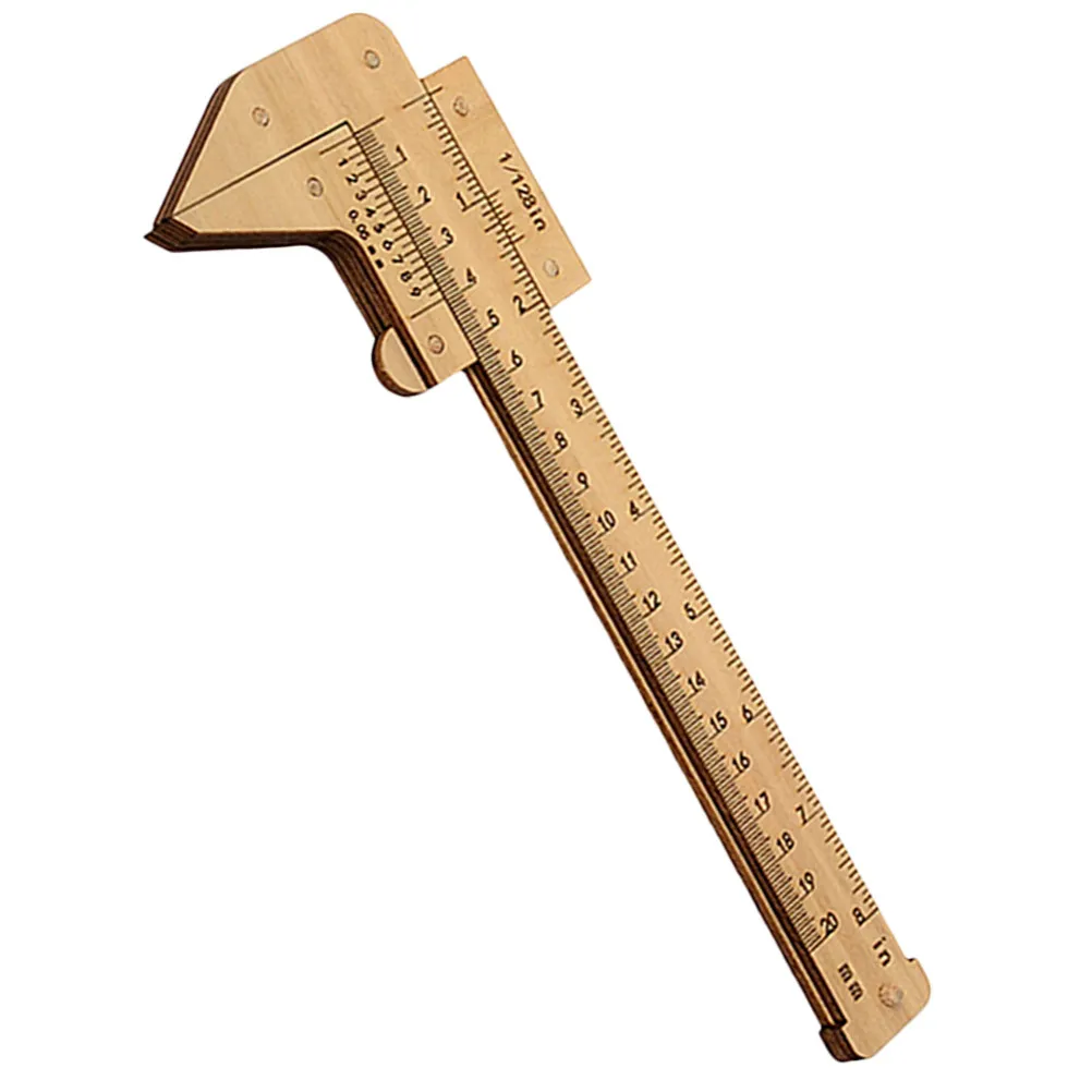Wooden Vernier Caliper Measuring Ruler with Clear Inch Mm Scale High Hardness Elasticity Easy Grip for Learning Drawing Office