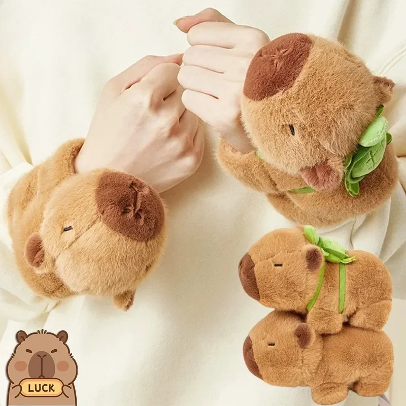 2Pcs Capybara Plush Bracelet Cute Animal Capybara Wristband Clap Circle Wrist Toys Kawaii Cartoon Cotton Doll Kids Birthday Gift