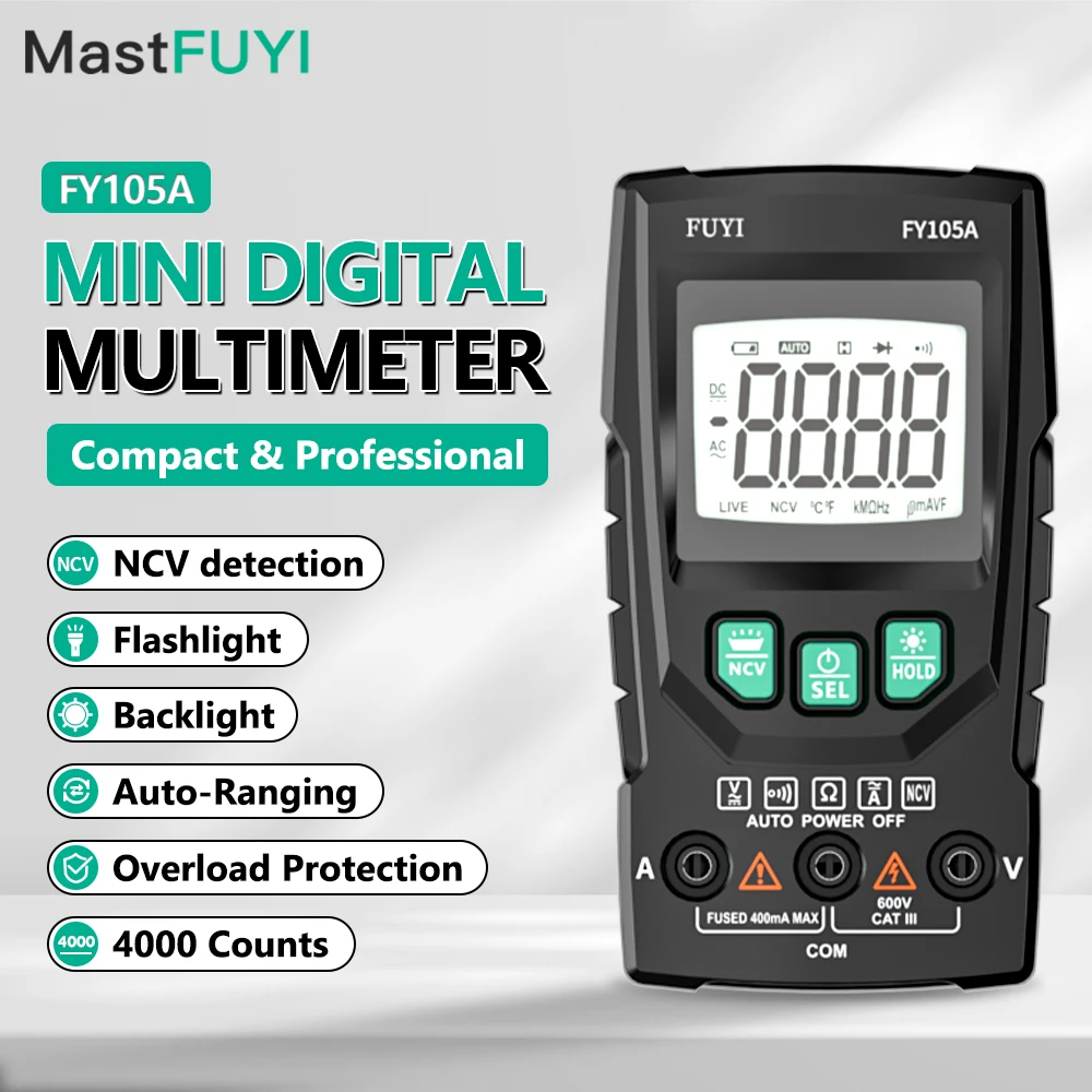 

MASTFUYI Auto Ranging Digital Multimeter, Smart Electrical Tester with NCV, Backlit LCD Flashlight & Data Hold for AC/DC Voltage