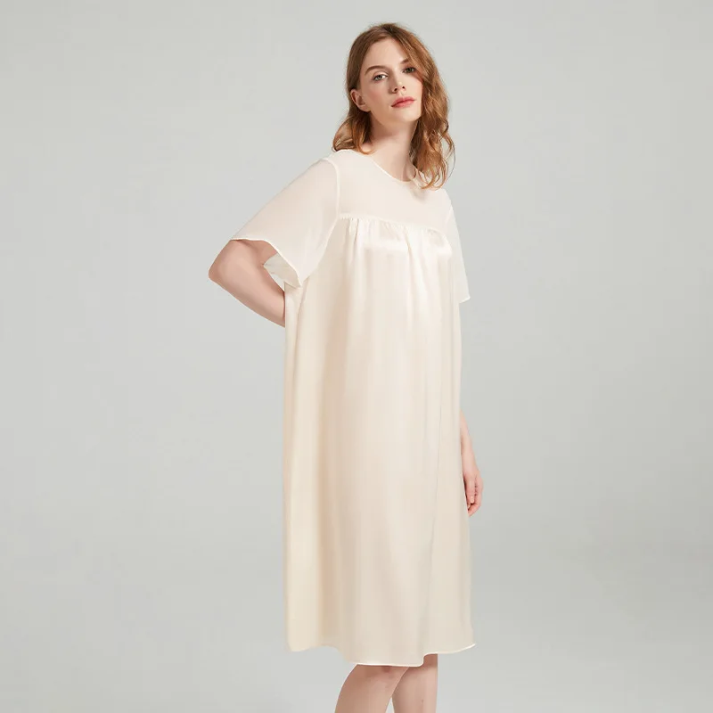 

Silk Pajamas Qiaoqi Patchwork round Neck Nightdress Girl's Dress Ladies' Homewear