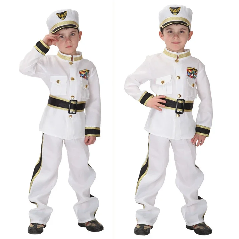 Child Boys Navy Admiral Costume Set Uniform Purim Carnival Halloween Costumes Disfraces