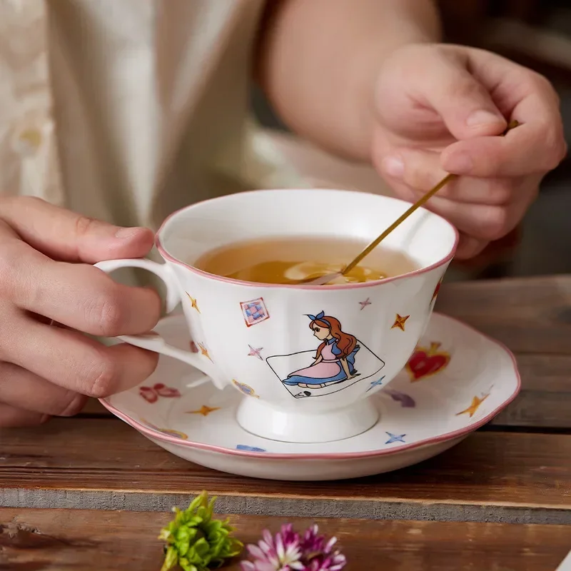 Alice Style French Pink Coffee Cup and Saucer Set Ceramic Cups Cute Afternoon Tea Dessert Plate.