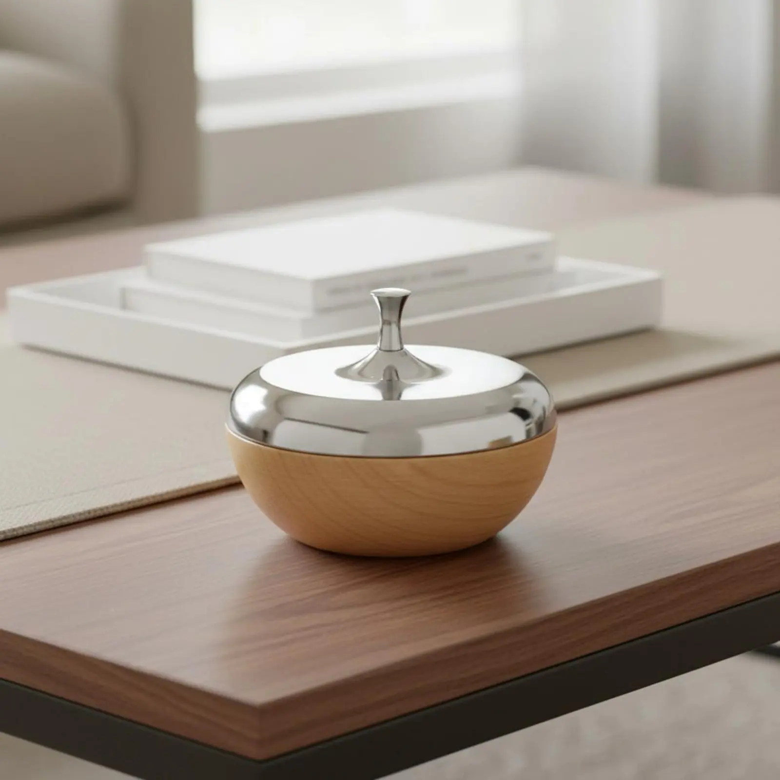 Stainless Steel Candy Jar Tabletop Decor Decorative Nut Dish Wooden Storage Bowl Housewarming Gift Decorative Canister - view 2