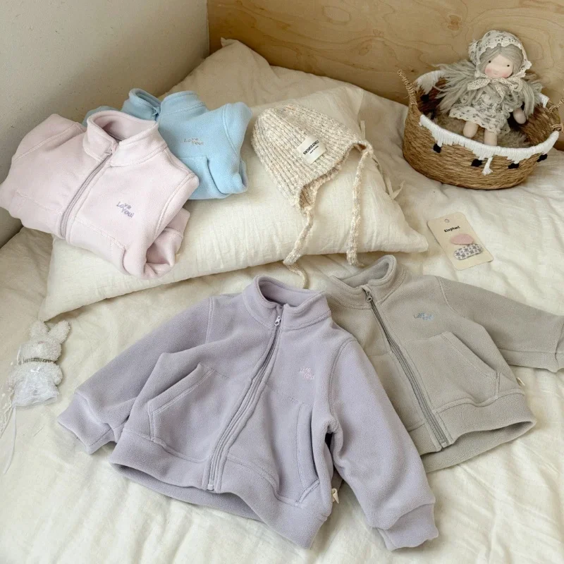 

Новая осенняя повседневная однотонная куртка в корейском стиле для малышей, хлопковое пальто унисекс с длинными рукавами для маленьких мальчиков и девочек, одежда