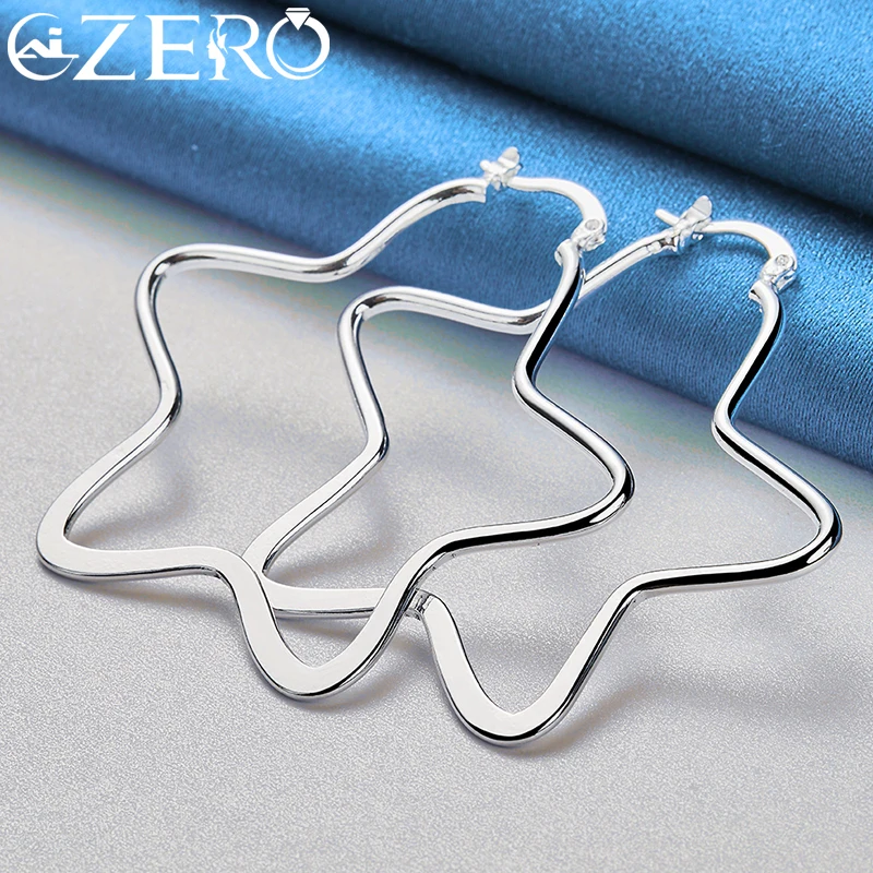 ALIZERO 925 Sterling Silver 52mm Big Star Shape Hoop Earrings For Women Wedding Fashion Party Popular Jewelry Trend Accessories