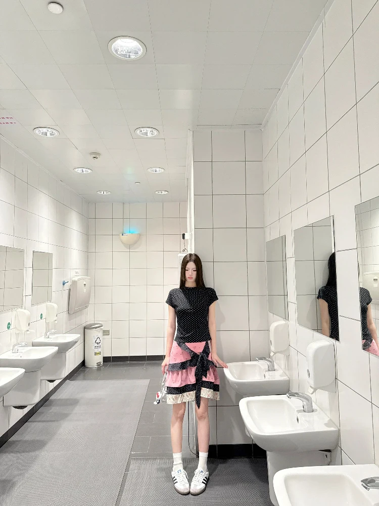 تي شيرت صيفي جميل بقصة ضيقة منقط ort Sve تي شيرت وعقدة f تنورة نسائية مكونة من قطعتين ريفية حلوة...