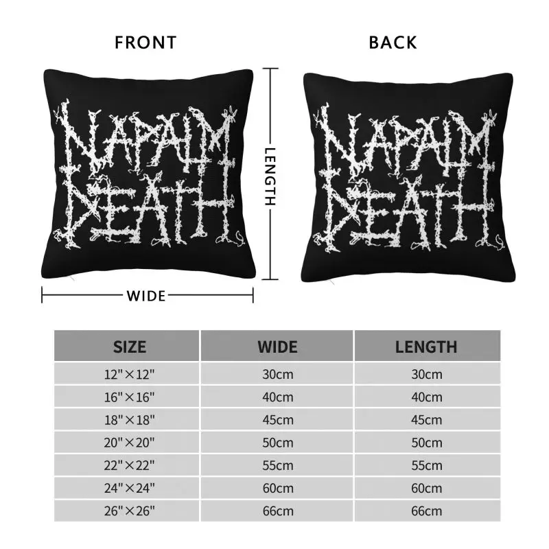 Housses de coussin personnalisées, taie d'oreiller carrée, bande de métal rapmetal noir, Napalm Death Grindcore, housse pour canapé