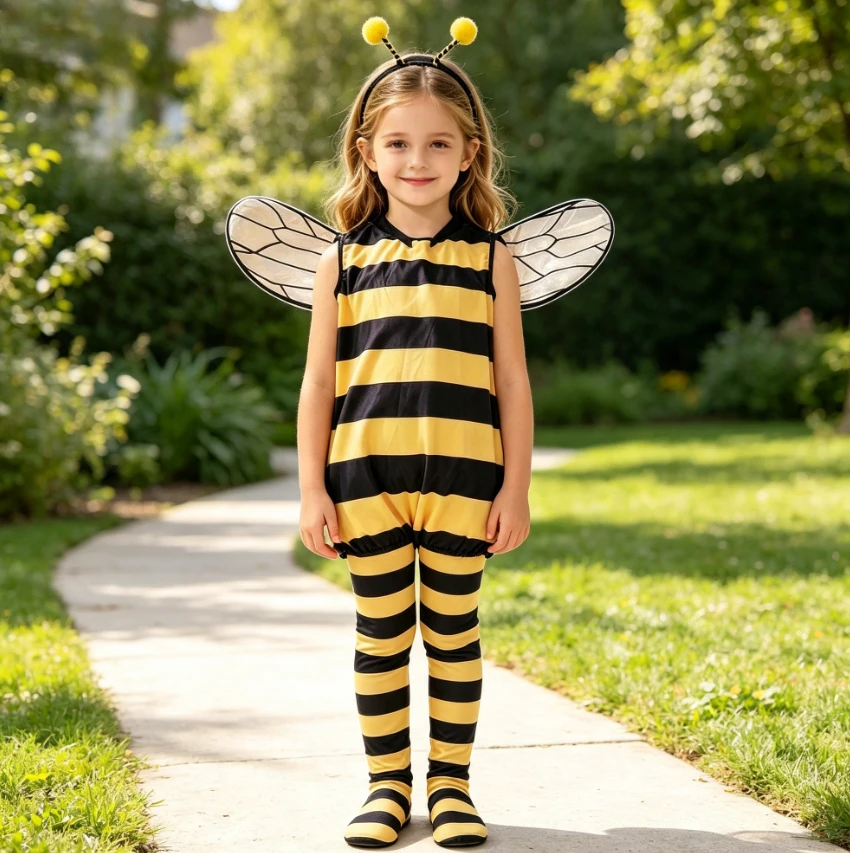 Cute Animal Themed Vibrant Lovely Bee Halloween Masquerade Party Role Play Fancy Set For Kids School Stage Performance Clothing