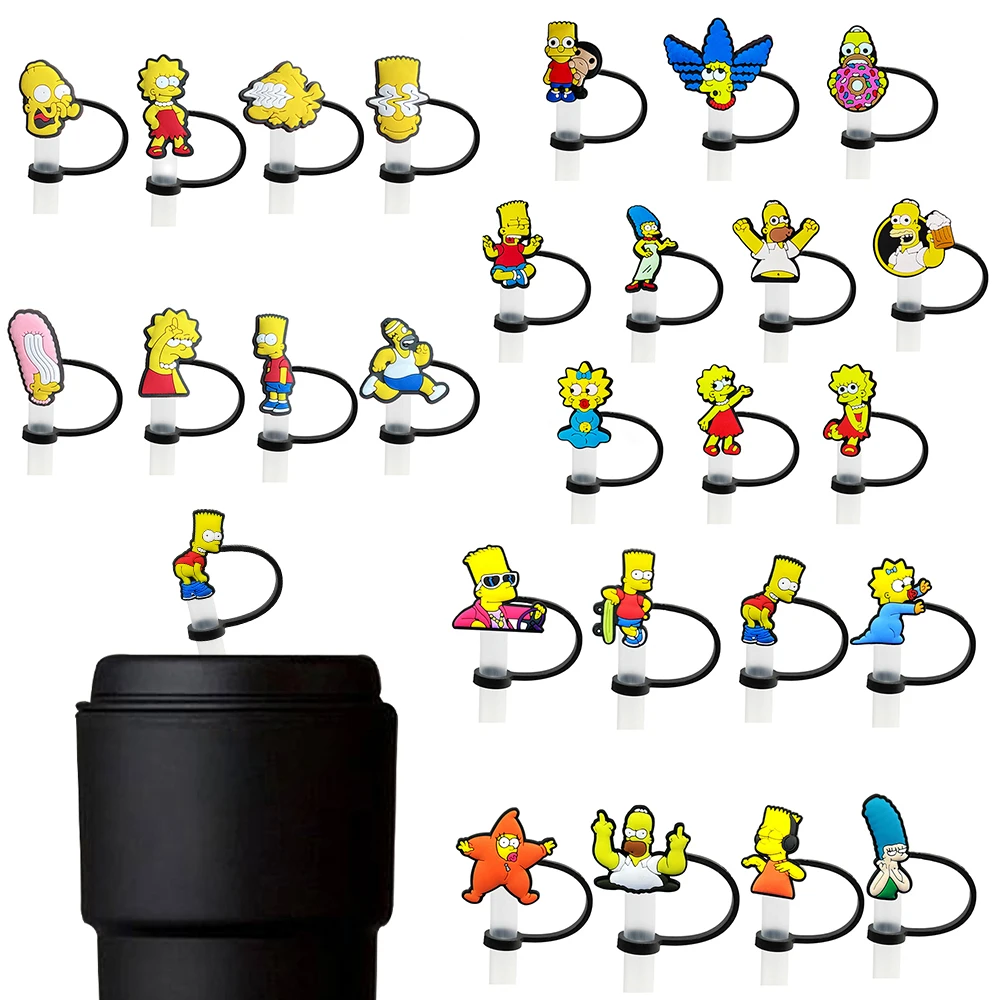 27pcs Simpson Silicone Straw Toppers for 10mm,Straw Caps for Glass Cup,with 30&40Oz Tumbler with Handle Dust-Proof Reusable