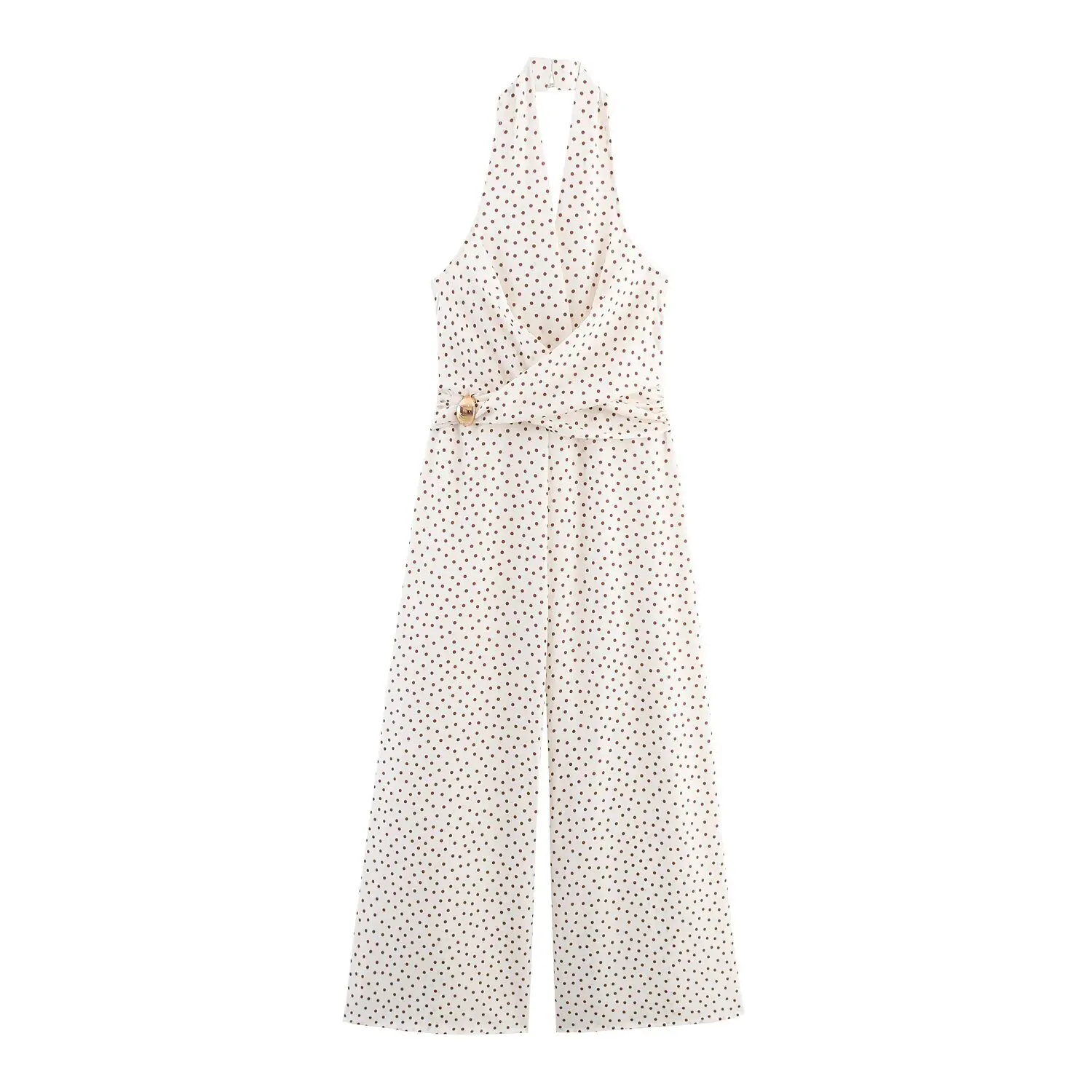 

2025 New Women's Clothing European and American Style Polka Dot Halter Collar Open Back Sexy Loose Straight Jumpsuit