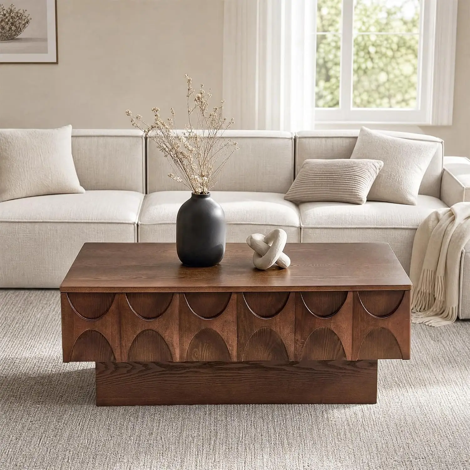 Rectangle Coffee Table Hidden Storage Walnut, Customized