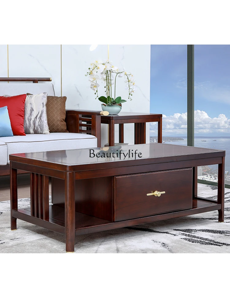 

Zen New Chinese Tea Table Combination Modern Solid Wood TV Cabinet Log Ebony Tea Table