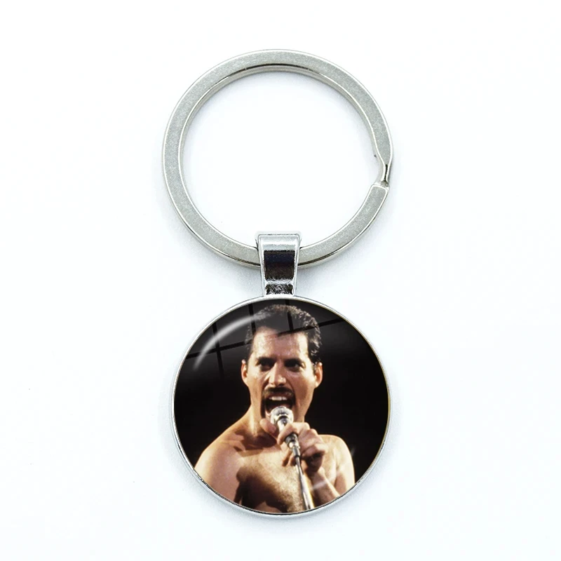 Queen Freddie Mercury Rock Star Keychain Glass Cabochon KeyRing Bag Car Key Chain Ring Holder Charms Jewelry Gifts