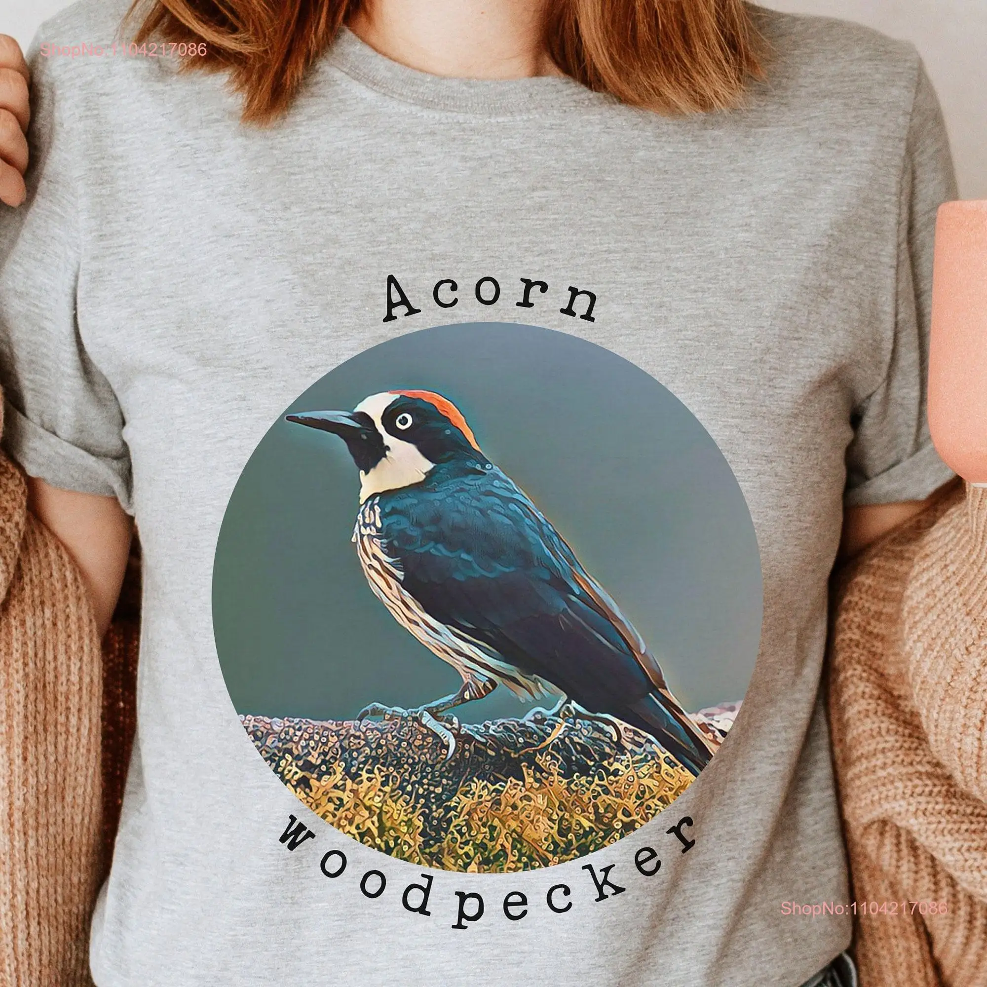 Woodpecker T Shirt for Dad Acorn Birdwatching shirts Birding Her long or short sleeves