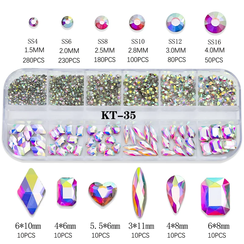 

12 Grids Pink Mixed Nail Rhinestones Luxury Nail Charms Glitter Crystal Jewelry Gems Nail Art Decoration DIY Manicure Rhinestone