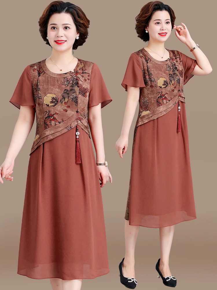 

Faionable Summer Mommy Dr Wide Lady Improved Ele Chiffon Skirt for Middle-Aged And ly Women