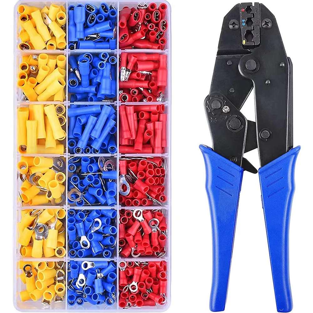 Wire Terminal Kit Insulated Ratchet Terminal Crimp Tool AWG22-10 With Insulated Butt Bullet Fork Ring Crimp Terminal Connector
