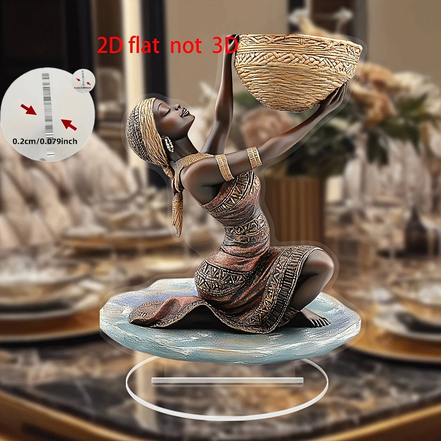 2D Flat Design, Single-Piece Acrylic Flat Decoration, Depicting an African Woman - Dimensions 7.09 X 5.51 Inches - Versatile Ind