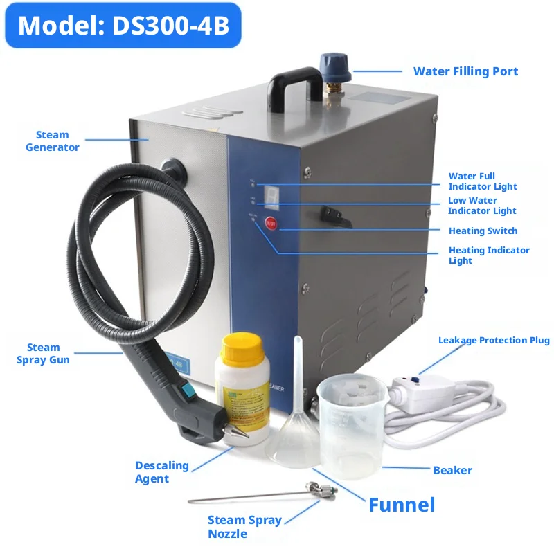 Steam Cleaning Machine DS300S-4B, Electric High-Pressure, Jewelry Cleaner, Small Household and Commercial Steam Engine