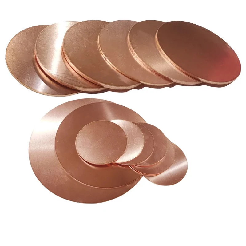 T2 Red Copper Round Plate, High Conductivity Copper Washer Solid Disc 0.3-6mm Thickness for Electronics/Industrial Use