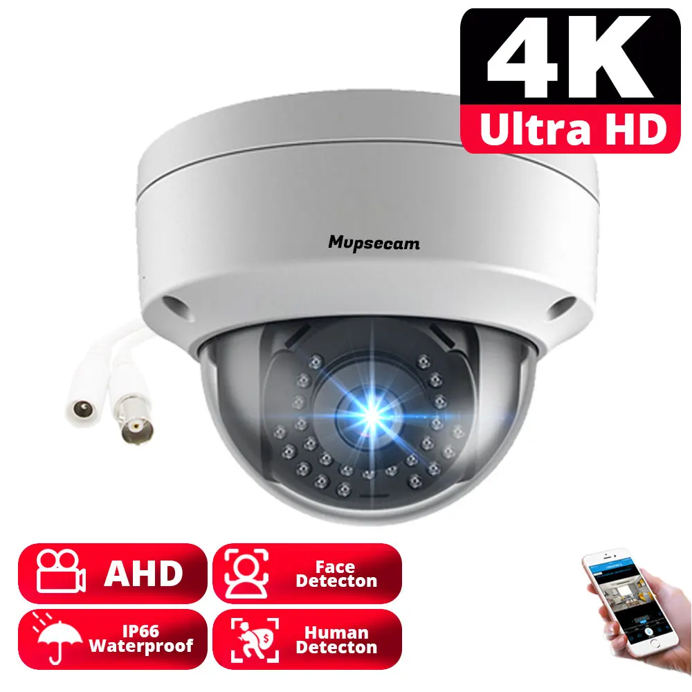 

4K AHD Camera IR LED 50M IR Distance Night Vision White Indoor Outdoor CCTV Dome 8MP Security Full HD Home Surveillance Camera