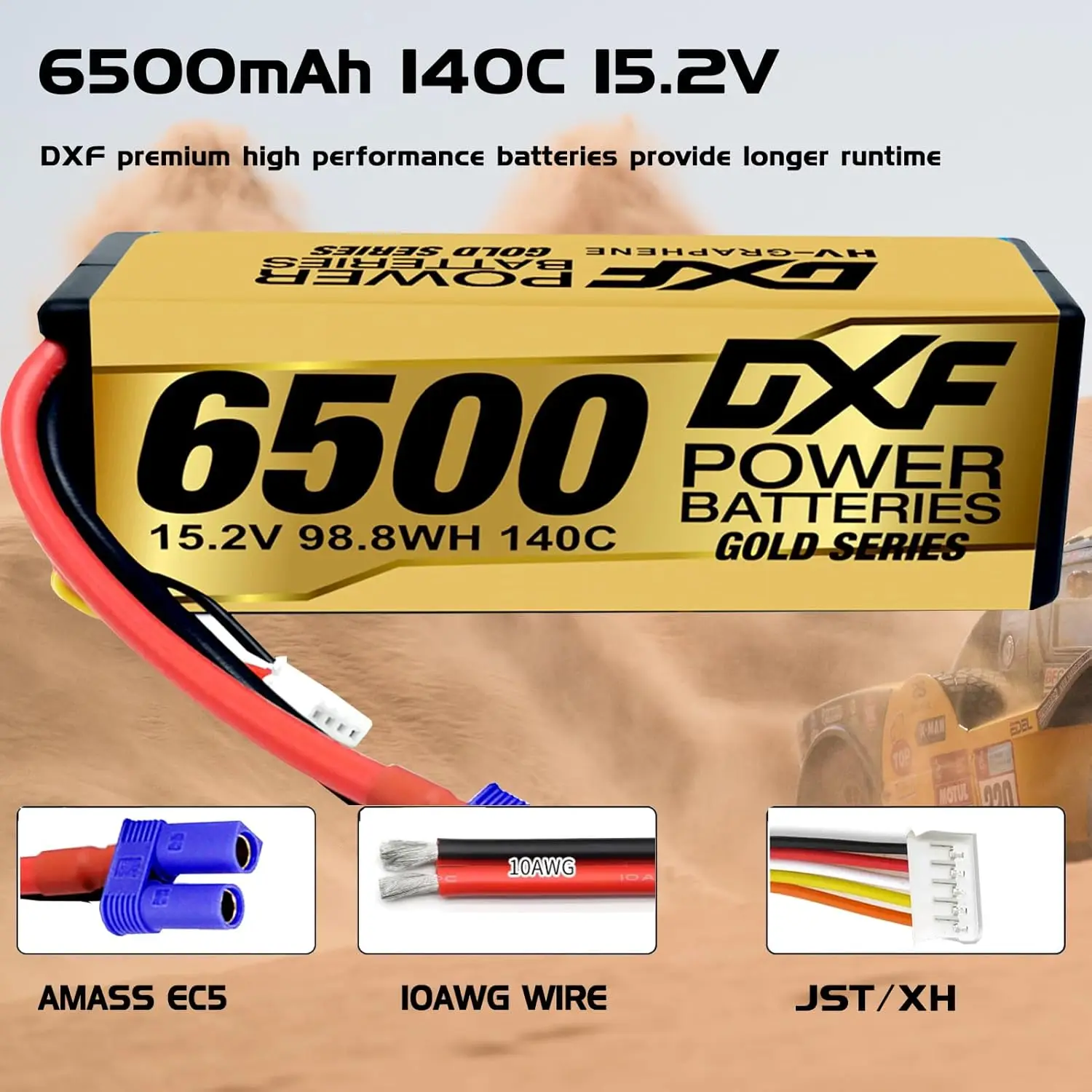 DXF 4S Lipo Battery 15.2V 140C 6500mAh EC5 Plug Hardcase LCG For 1/8 Buggy Graphene Truggy Offroad Car Boat Truck RACING