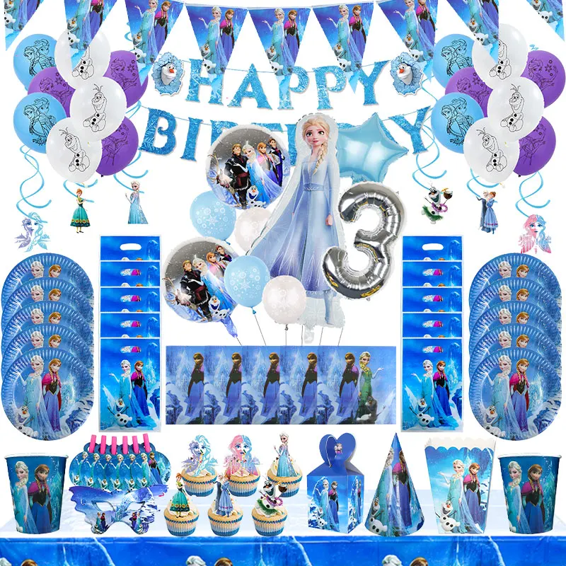 Frozen Elsa e Anna compleanno pellicola di alluminio decorazione palloncino stoviglie usa e getta sfondo Decor Baby Shower forniture per feste