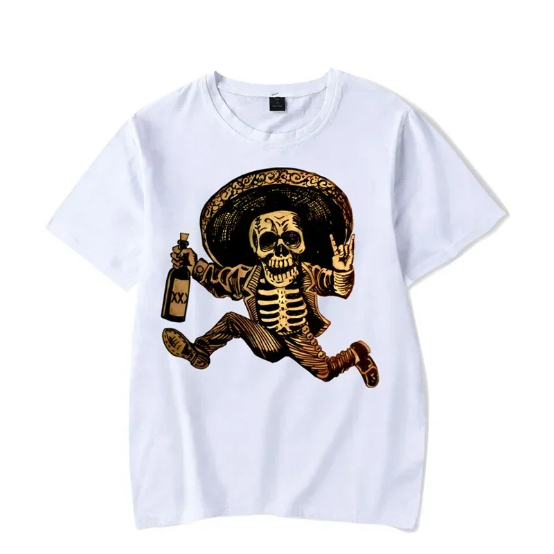 2023 New Mens Brand T-shirt for Men Day of The Dead Funny Skull Drinking Tshirt Clotning Oversized Tops Tees Male T Shirt Homme