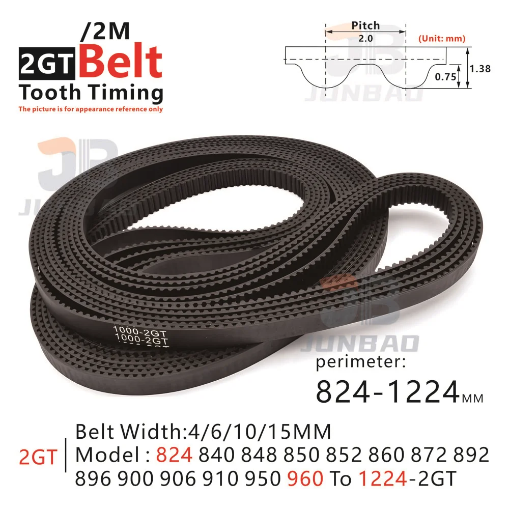 

GT2 Rubber Synchronous Belt Length 824 To 1224MM Model 824 840 848 850 852 860 872 892 896 900 906 To 1224-2GT 3D Printer Parts