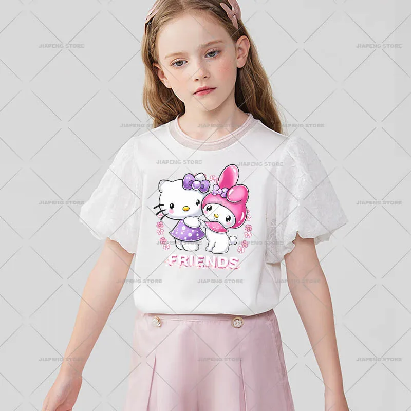 Hello Kitty Printed Stickers Iron on Heat Transfers For Baby Clothes Cartoon Cute Kuromi Thermal on Kids T-shirt Appliques Decor