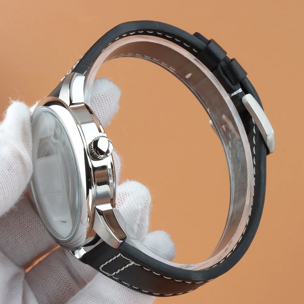 For Mark XX nh35 42.7mm Case Dive Men‘s Watch Case Fit NH35 NH36 Movement Solid Stainless Steel NH35 Case Leather Strap