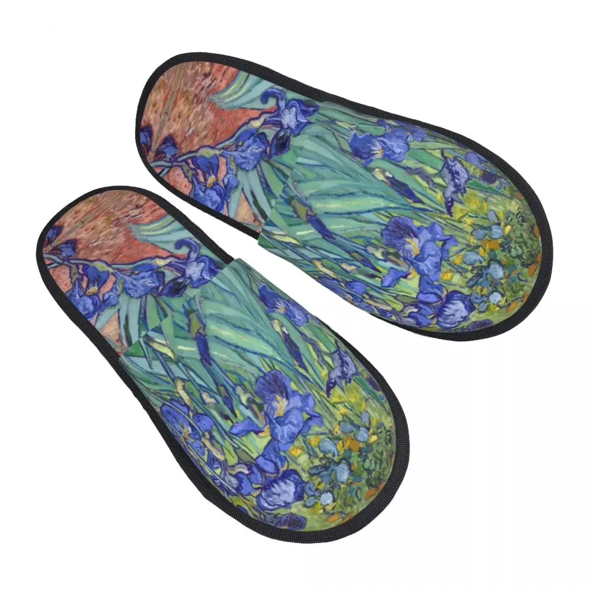 Custom Irises By Vincent Van Gogh Soft Memory Foam House Slippers Women Art Flowers Painting Cozy Warm Anti-skid Sole Slipper