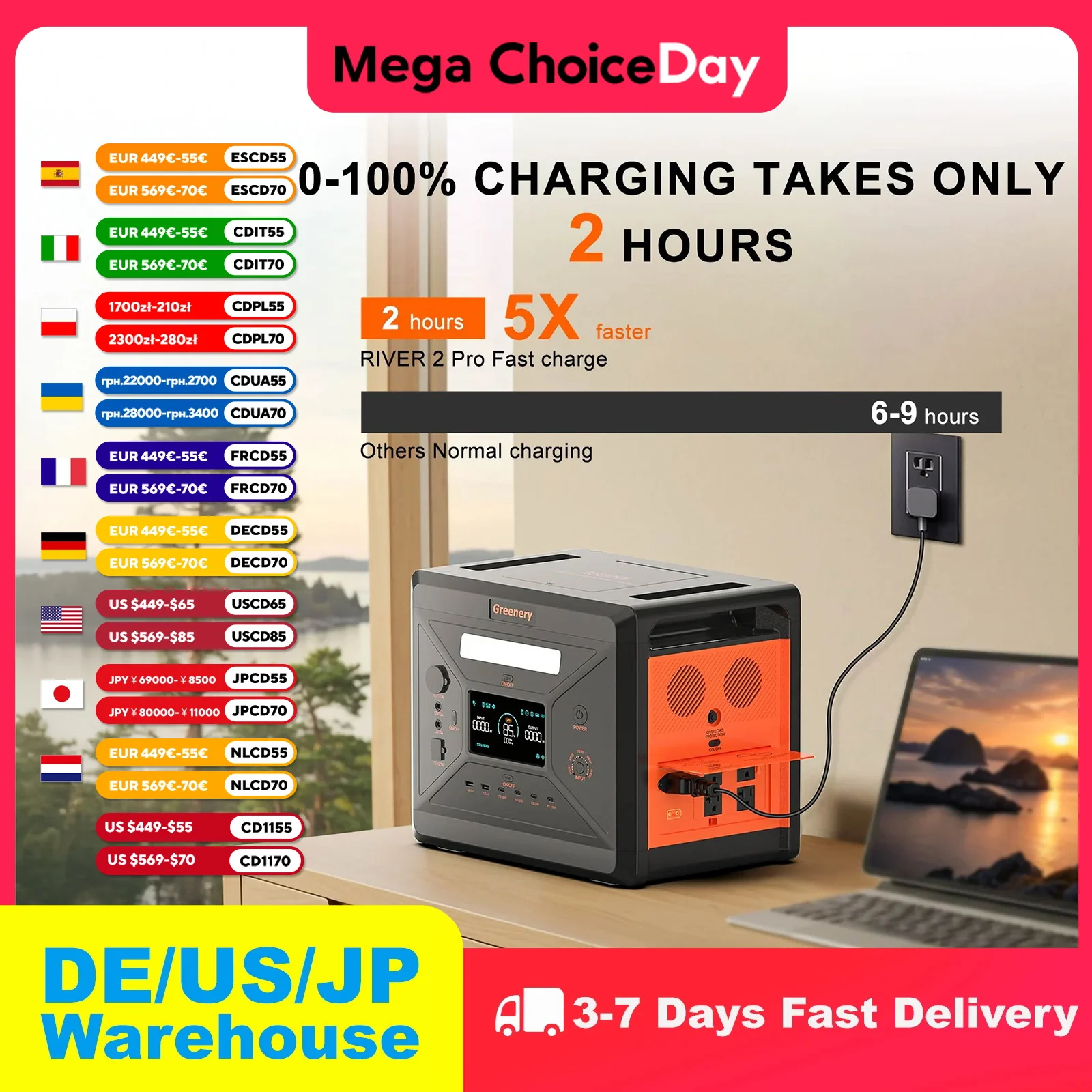 

Greenery 200W Folding Solar Panel Battery Power Bank UPS Mode G2500 Electric Station Photovoltaic System Accessories for Camper