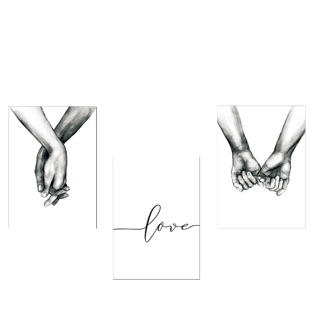 

3Pcs Eco Friendly Ink Canvas Art Hand in Hand Love Picture Wall Decor for Living Room Bedroom Kitchen Guest Room Office Indoor