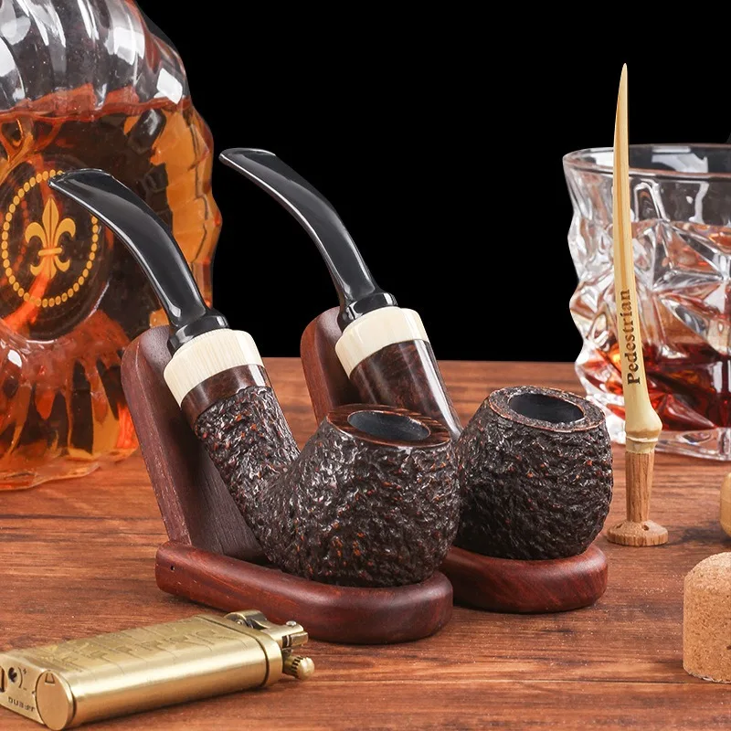 Handmade Solid Wood Curved Handle, Hemp Carved Bucket, Old-fashioned Traditional Men's Filter Bucket Shinan Wood Smoking Pipe