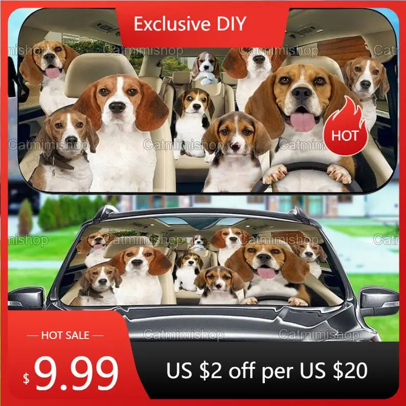 

Beagle Family Car Sun Shade, Beagle Car Decoration, Beagle Auto Sunshade, Car Windshield, Beagle Lover, Gifts For Him LNG182202A