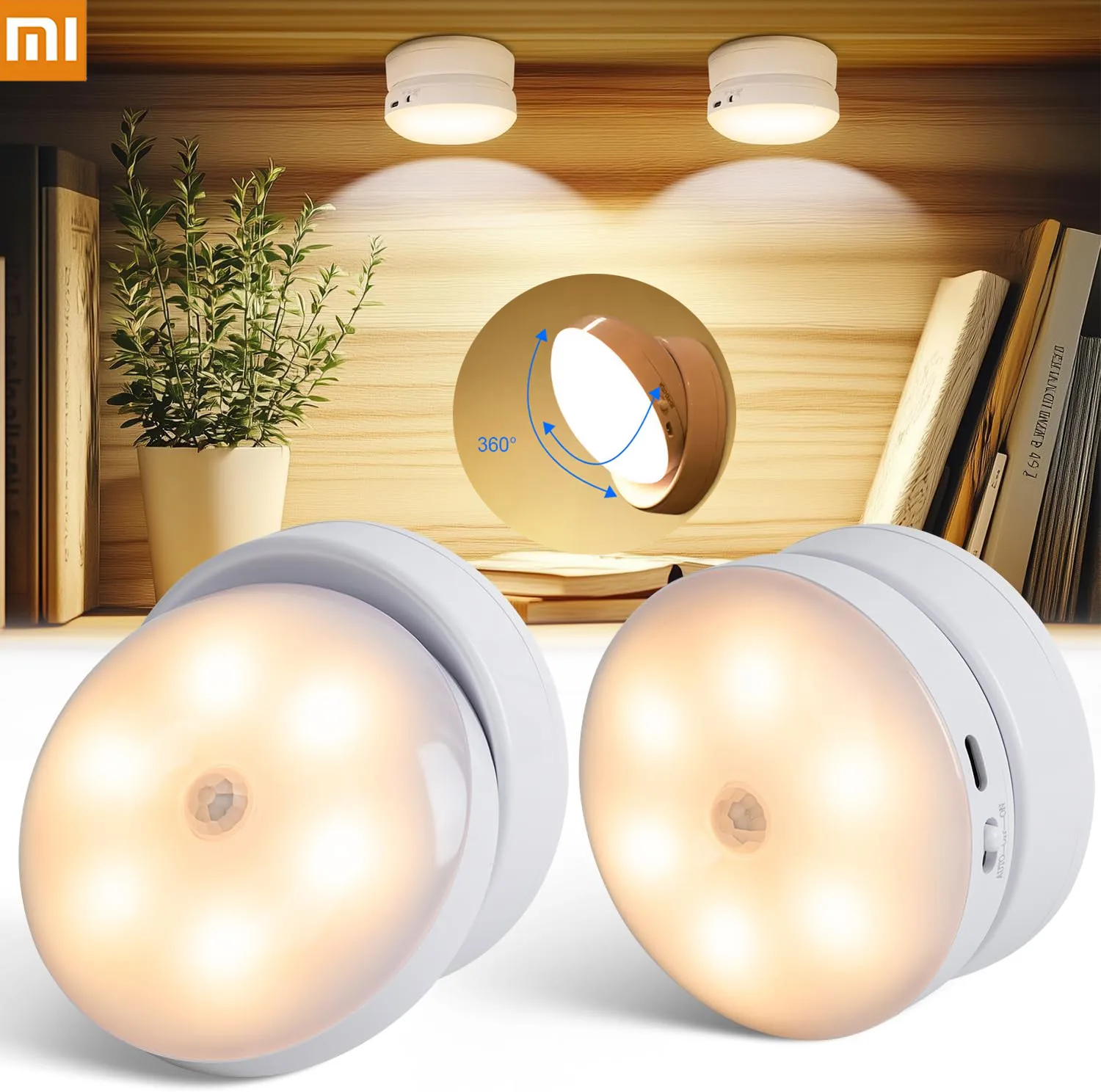 Xiaomi Night Light Motion Sensor 1200mAh Rechargeable Wireless Led Cabinet Lamp Rotating Magnetic For Kitchen Room Bedside Table