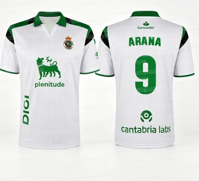 2026-27 Racing Santander Fußballtrikot Herren Kurzarm Weiß Grün Schwarz Kontrast-Schulter Fußball-Fan-Shirt Familien-Set – Detail 9