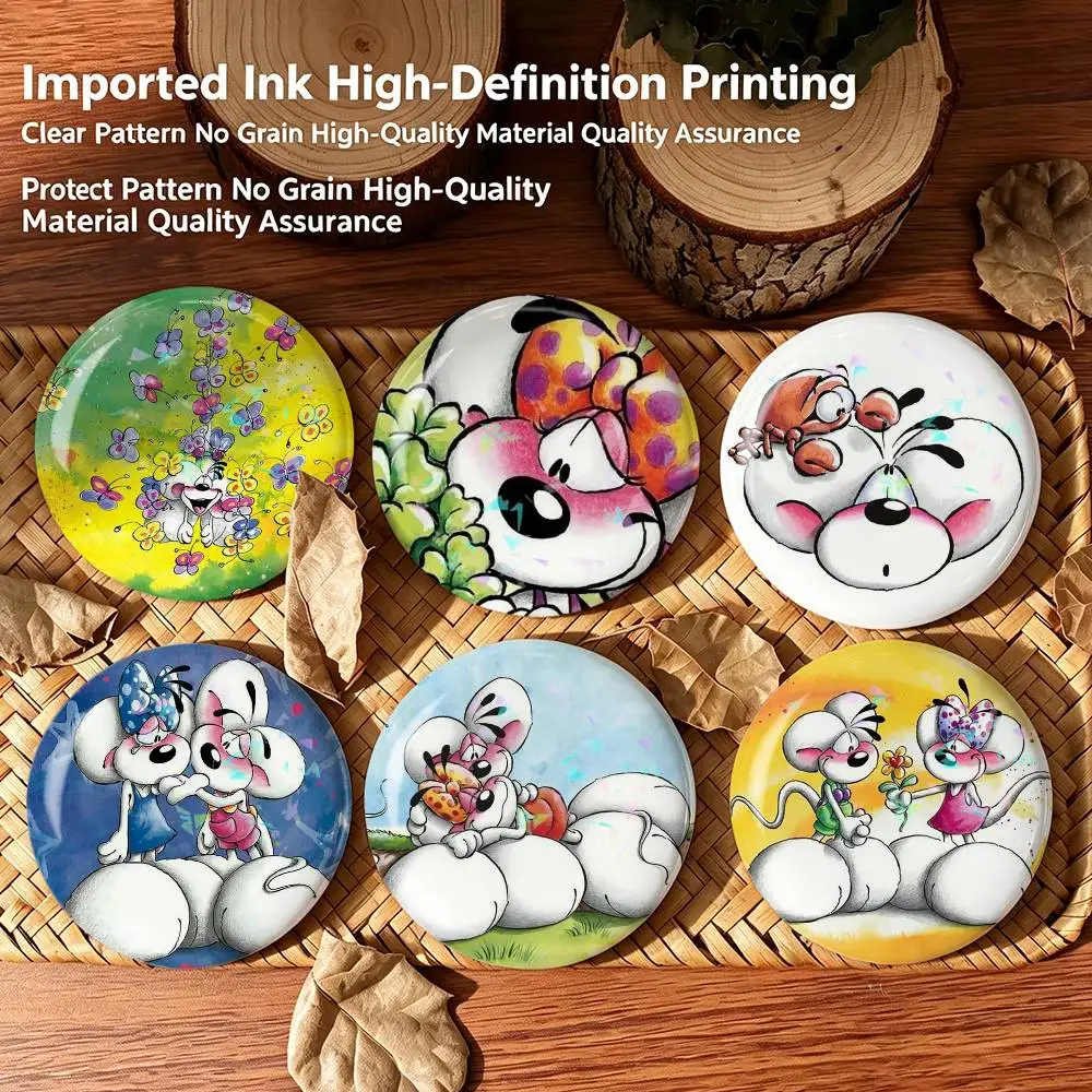 Cute D-Diddl-Maus Mouse Badges Creative Tinplate Round Button PinsBrooch Badge Clothes Backpack Custom